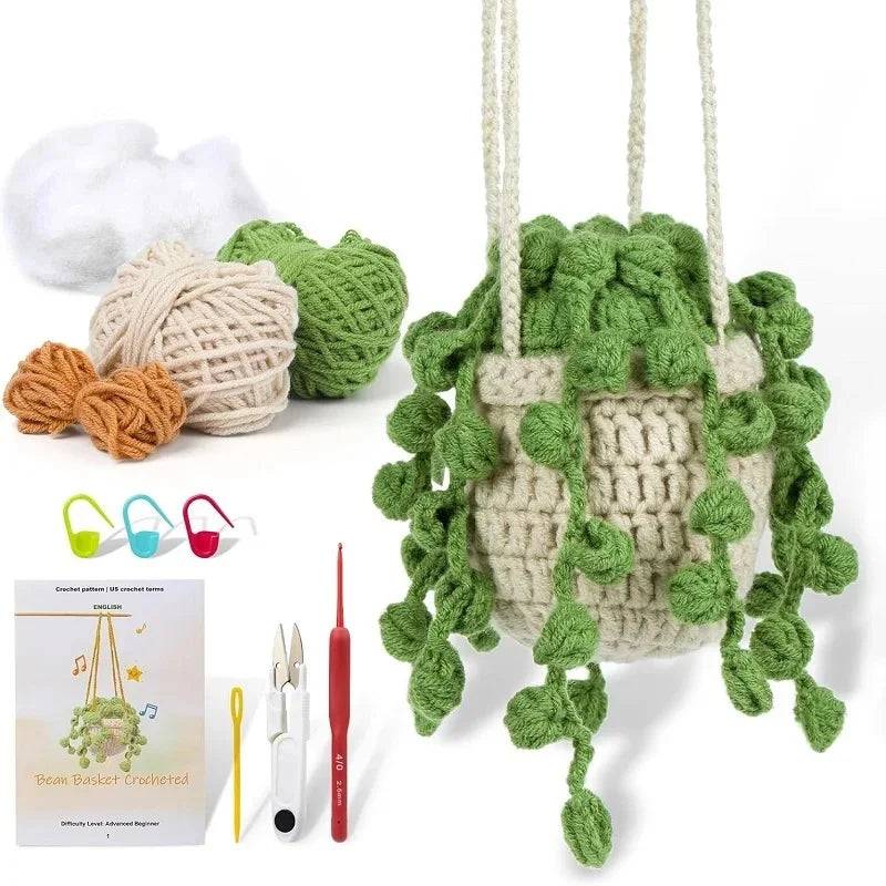 Crochet Hanging Plant Kit for Beginners – Includes Yarn, Tools & Video Tutorial