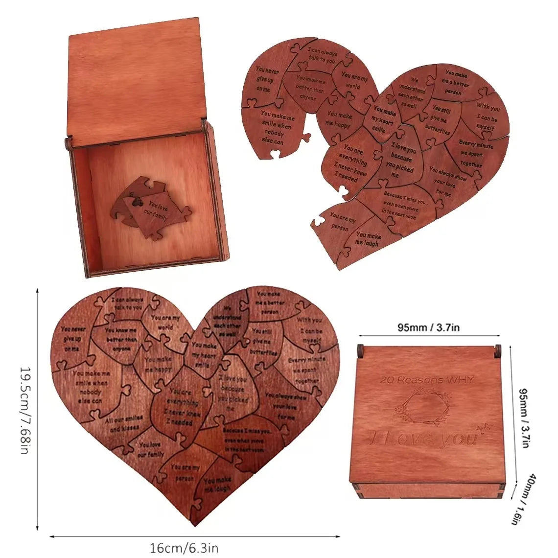 20 Reasons Why I Love You Puzzle Gift – Engraved Romantic Couples Friendship Keepsake for Him or Her