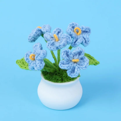 Crochet Knitted Artificial Flower Plant in Pot - Hand Woven Potted Desk Desktop Home Decor Gift Ornament