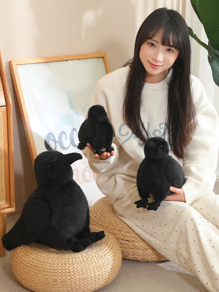 Realistic Crow Raven Plush – 15cm or 20cm Black Bird Soft Toy
