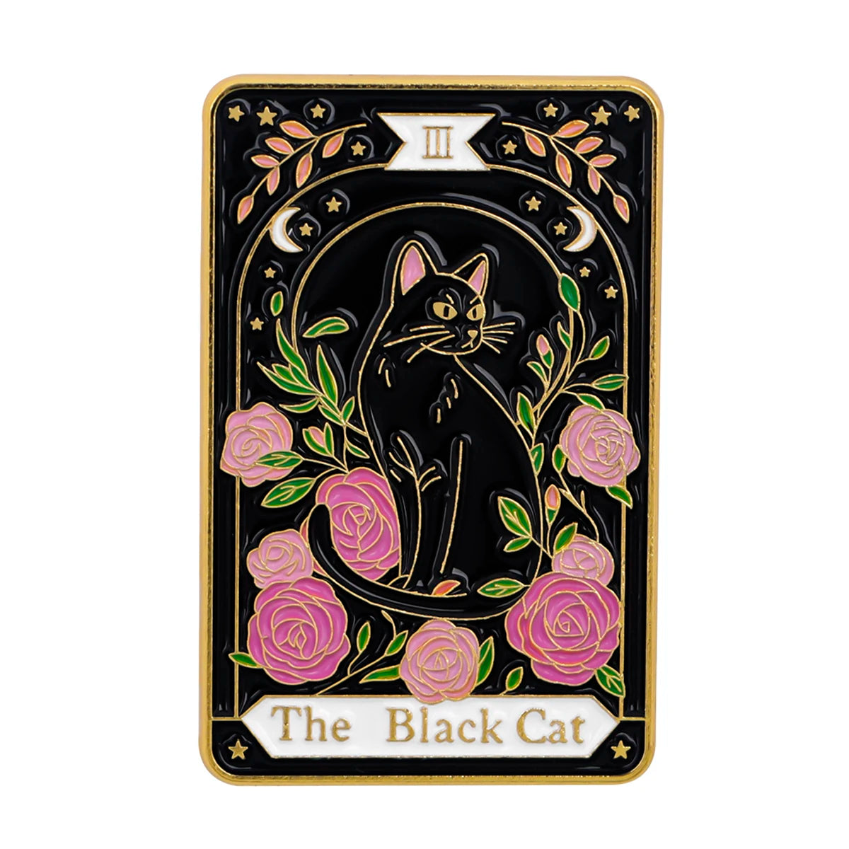 The Black Cat Tarot Card Style Enamel Pin Badge Brooch
