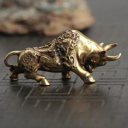Mini Brass Copper Metal Bull Figurine – Desk Buddy Ornament Collectible