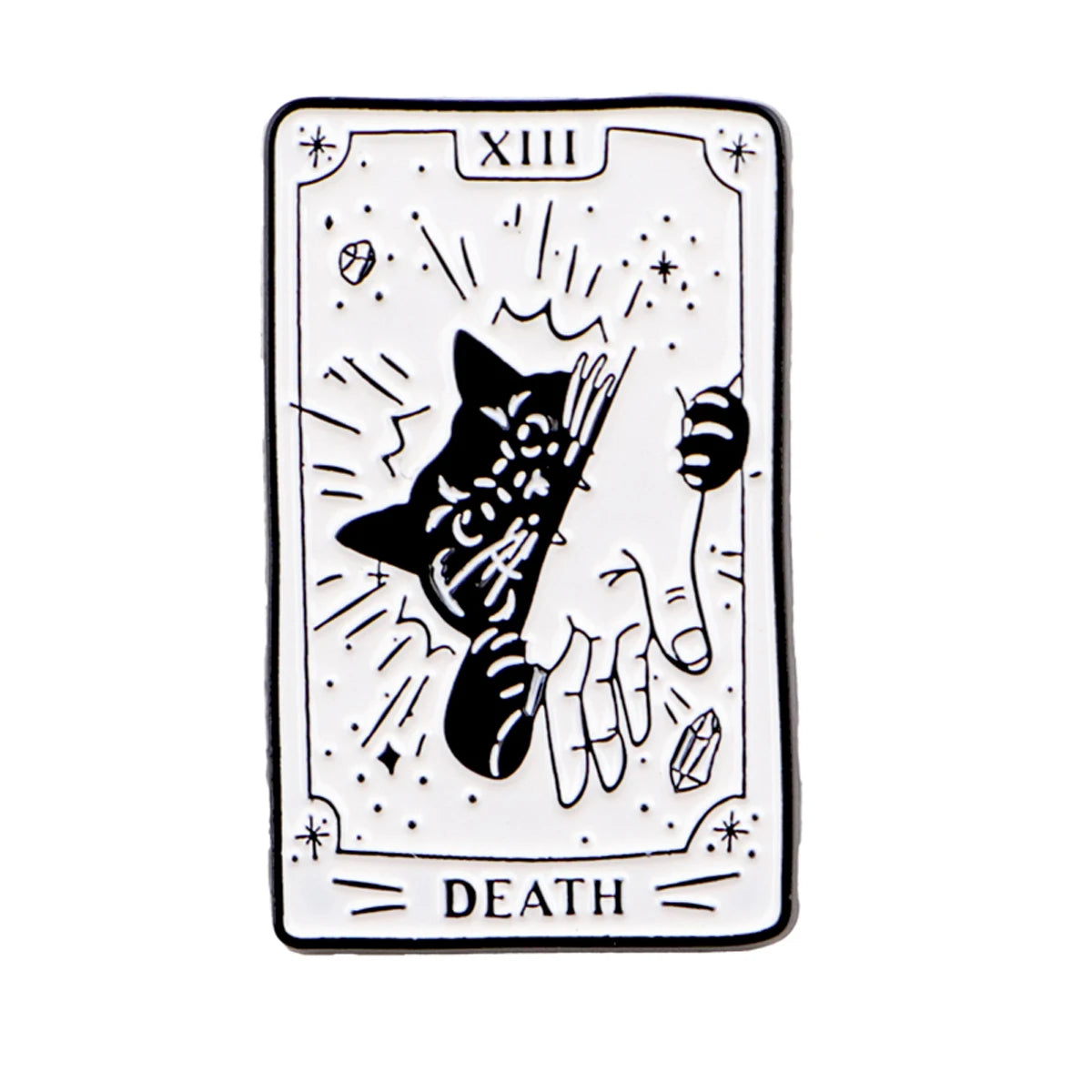 Black Cat Death Tarot Card Style Enamel Pin Badge Brooch