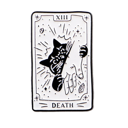 Black Cat Death Tarot Card Style Enamel Pin Badge Brooch