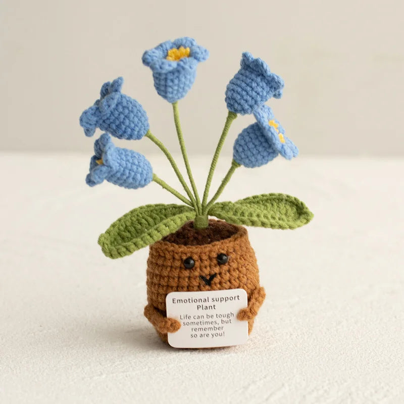 Crochet Knitted Flower Plant Pot - Desktop Emotional Support Gift Positivity Words of Encouragement Ornament - Perfect Gift
