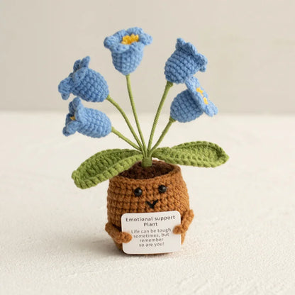 Crochet Knitted Flower Plant Pot - Desktop Emotional Support Gift Positivity Words of Encouragement Ornament - Perfect Gift
