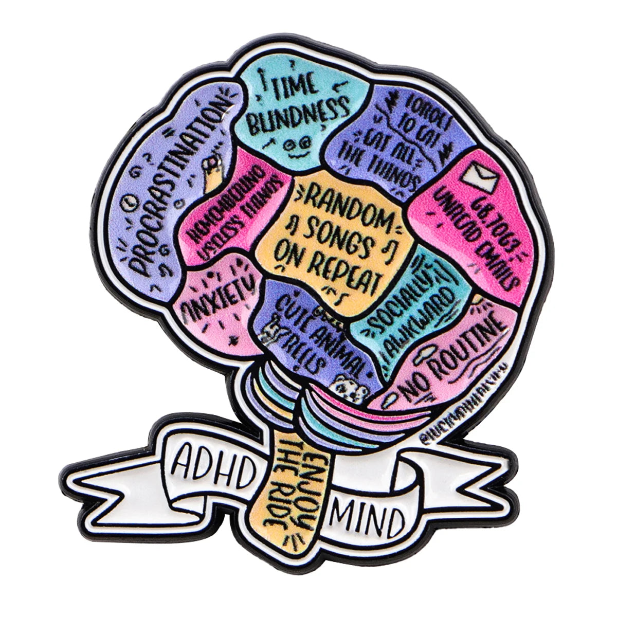 The ADHD Mind Brain Enamel Brooch Lapel Pin Badge Gift Neurodivergent