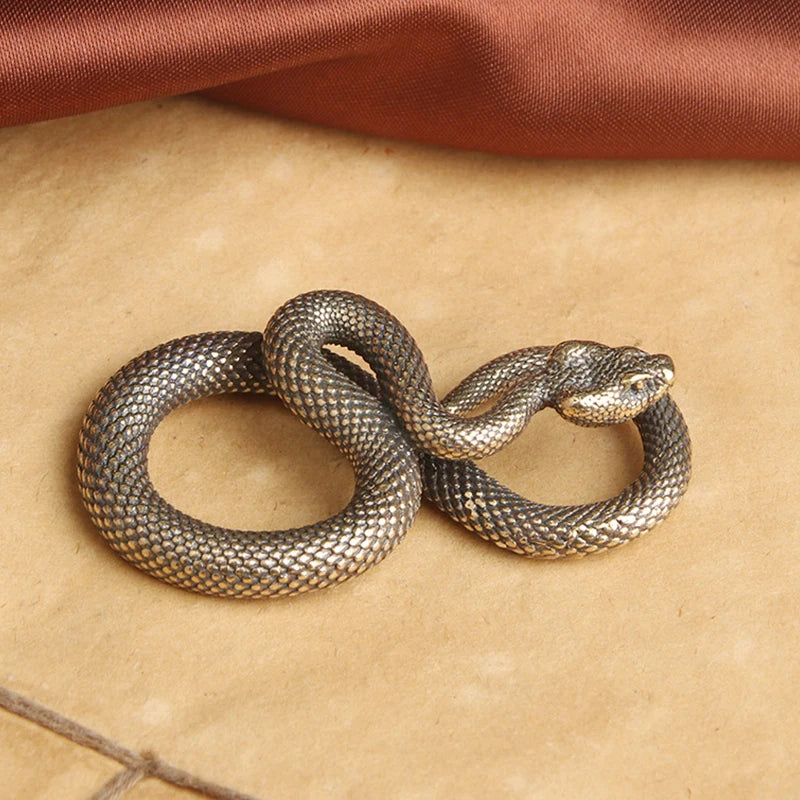 Mini Brass Copper Metal Snake Figurine – Desk Buddy Ornament Collectible