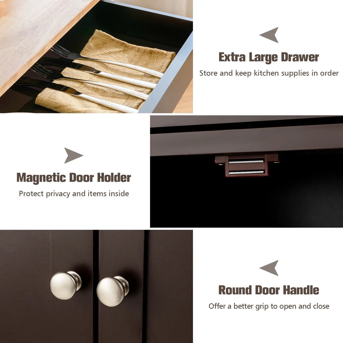 Rolling Kitchen Trolley Cart with Storage Cabinet & Wine Rack – 3-Tier Island on Wheels with Drawer