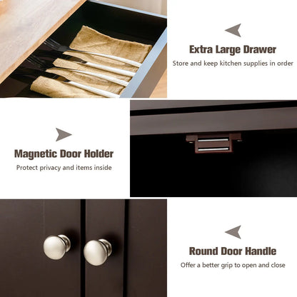 Rolling Kitchen Trolley Cart with Storage Cabinet & Wine Rack – 3-Tier Island on Wheels with Drawer