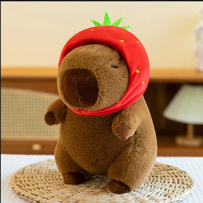 Cute Capybara Plush Toy with Hat -  Frog, Duck, Bunny, Strawberry, Bread, Toast or Turtle Backpack