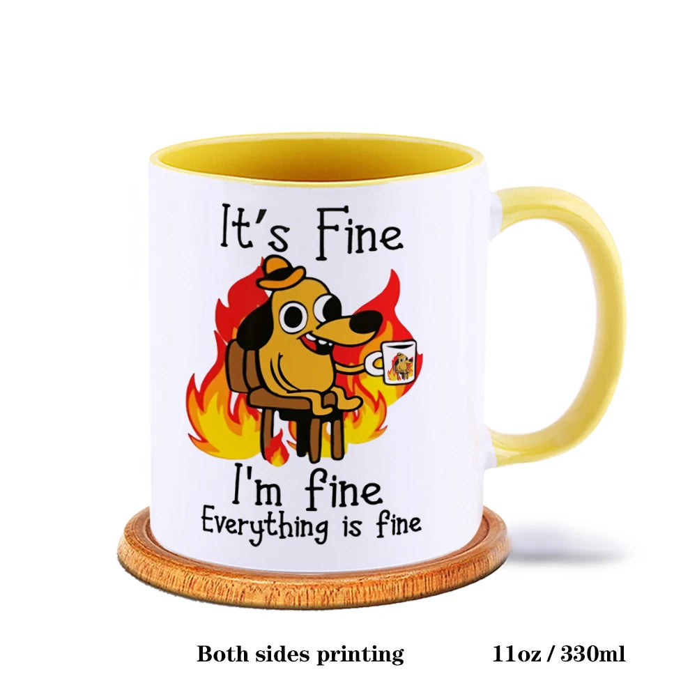Everything is Fine Funny Meme Coffee Mug – Ceramic Cup for Tea Coffee Funny Sarcastic Novelty Gift Office