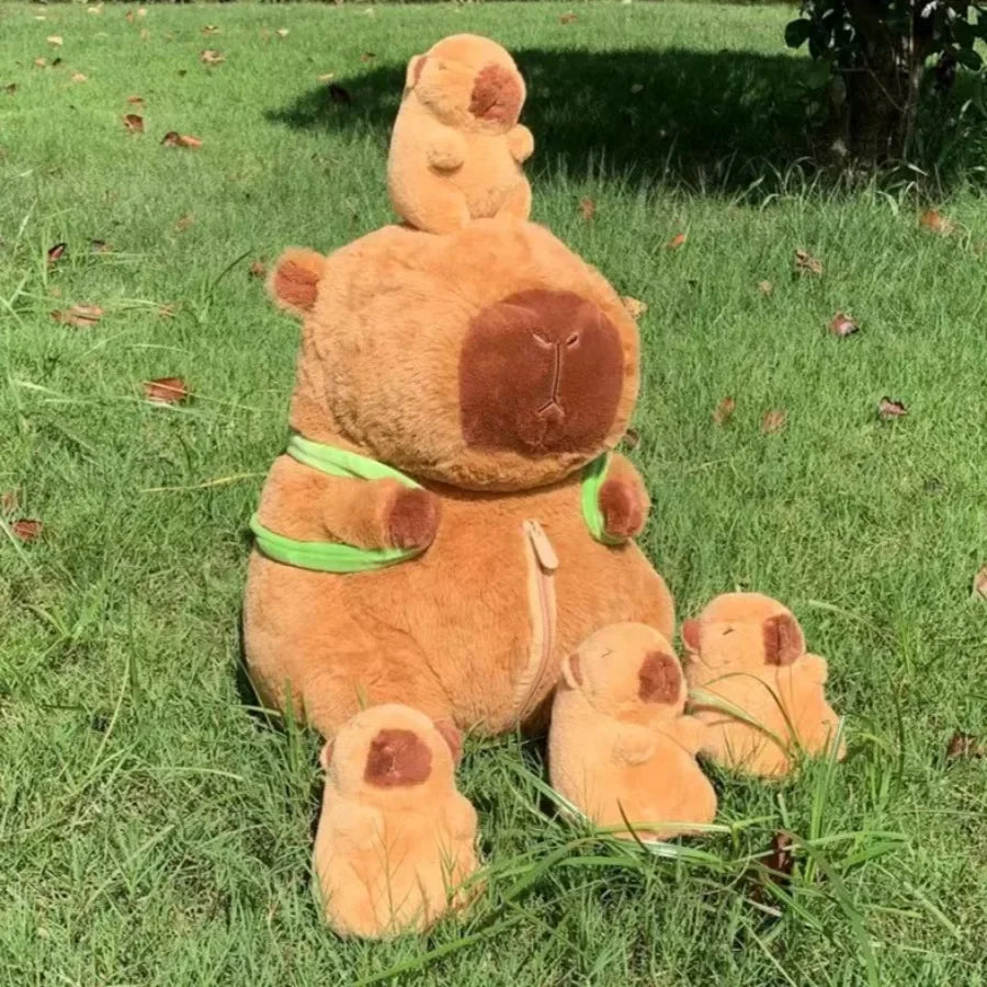 Capybara Family Plush Set – Large Capybara + 4 Small Capybara Soft Toys with Zipper