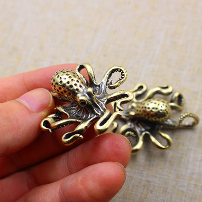 Mini Brass Copper Metal Octopus Figurine – Desk Buddy Ornament Collectible