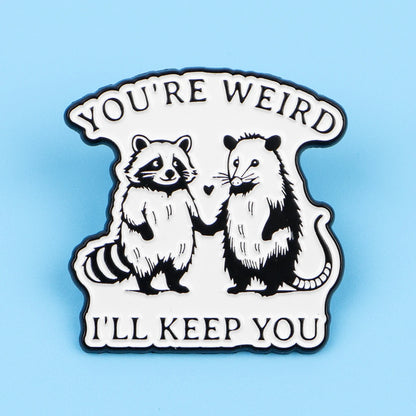 Opossum & Raccoon Weird Best Friends Funny Enamel Brooch Lapel Pin Badge Novelty Gift