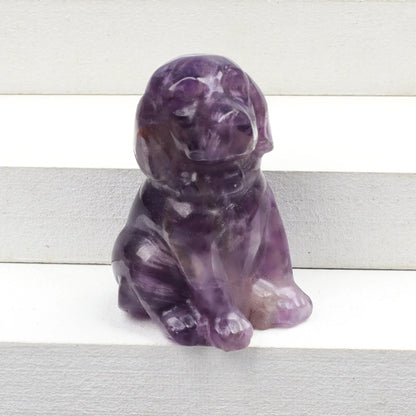 Crystal Dog Figurines – Hand-Carved Natural Stone Animal Dogs Figures for Chakra Energy Healing & Home Décor
