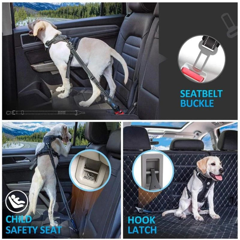 3-in-1 Adjustable Dog Car Seat Belt – Reflective Pet Travel Safety Lead for Small Medium & Large Dogs