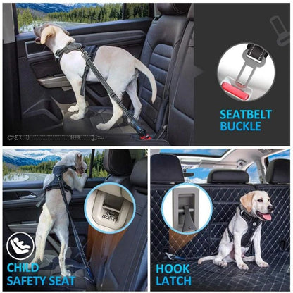 3-in-1 Adjustable Dog Car Seat Belt – Reflective Pet Travel Safety Lead for Small Medium & Large Dogs