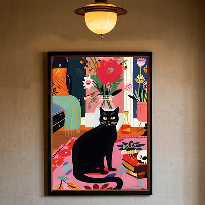 Funny Cute Black Cat Self Adhesive Posters – Retro Animal Wall Art Decoration Home Décor