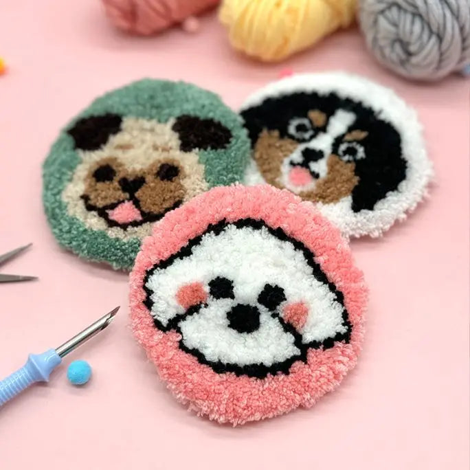 DIY Punch Needle Coaster Kit – Make 6 Cat, Dog, or Butterfly Animal Coasters Craft Embroidery