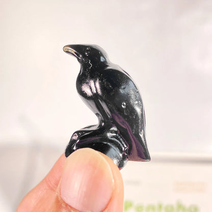Obsidian Crystal Crow Figurine – Hand-Carved Natural Stone Animal Crow Figure for Chakra Energy Healing & Home Décor