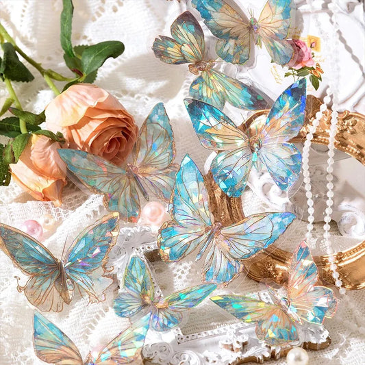 20-Pc Butterfly Film Stickers Pack – Pink, Green, Blue & Multi-Colour 3D Decals Scrapbook
