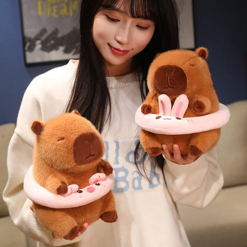 Cute Capybara Plush Toy with Swimming Swim Ring Float -  Frog, Duck, Bunny, Strawberry, Bread / Toast, Pig, Unicorn