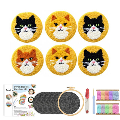 DIY Punch Needle Coaster Kit Set – Make 6 Cat Animal Coasters Craft Embroidery