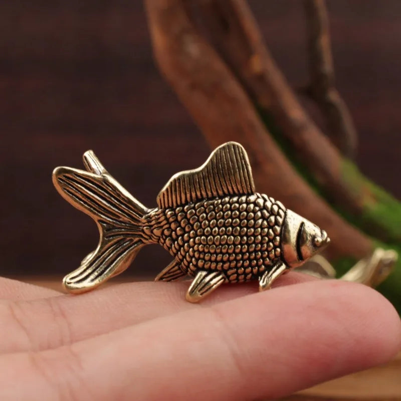 Mini Brass Copper Metal Goldfish Figurine – Desk Buddy Ornament Collectible