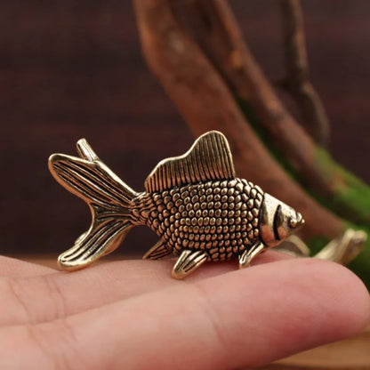 Mini Brass Copper Metal Goldfish Figurine – Desk Buddy Ornament Collectible