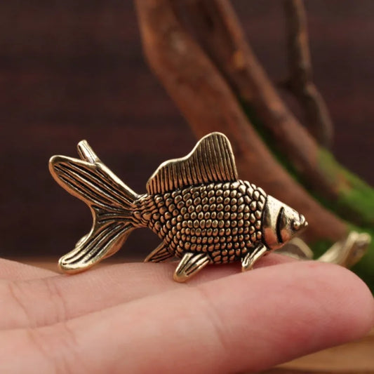 Mini Brass Copper Metal Goldfish Figurine – Desk Buddy Ornament Collectible