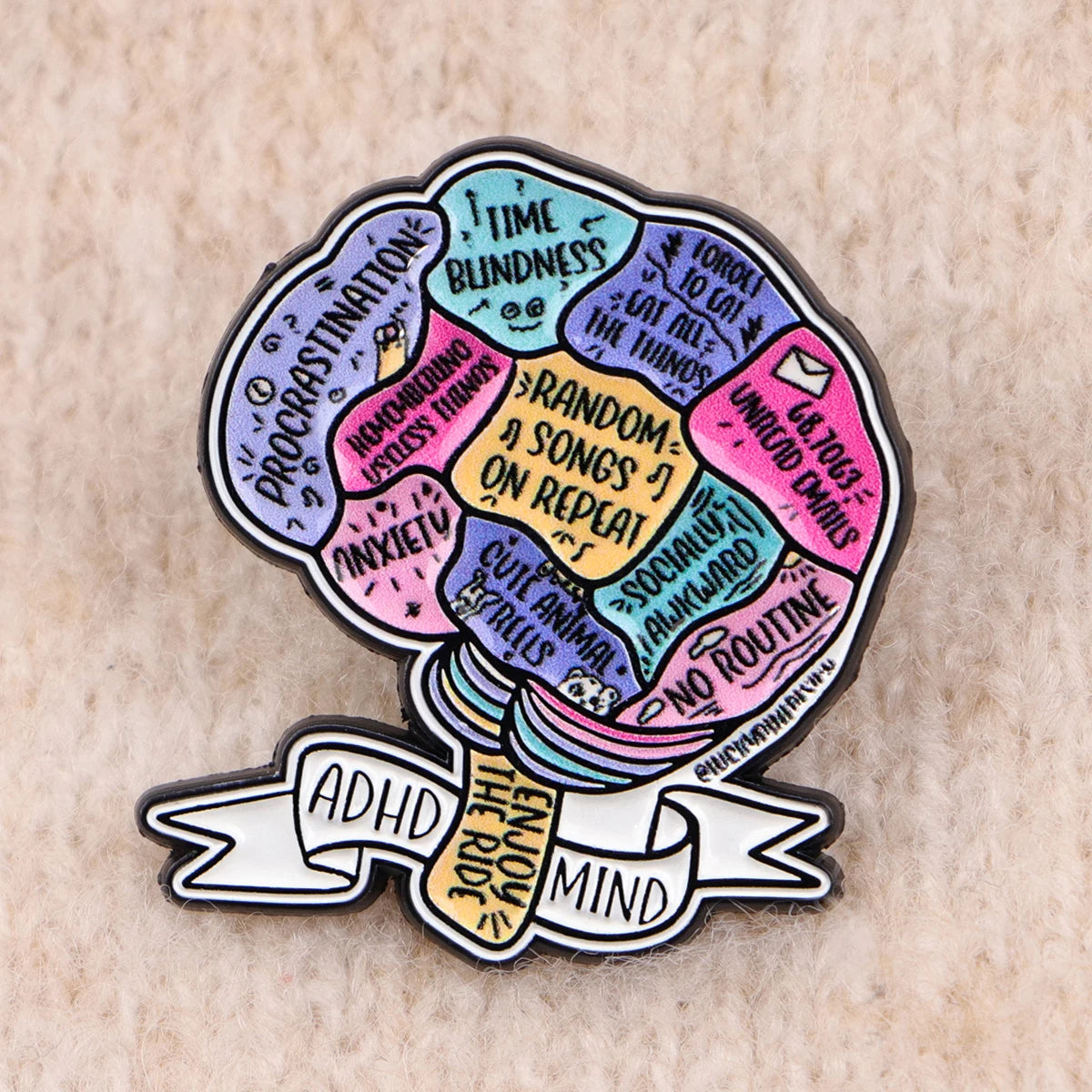 The ADHD Mind Brain Enamel Brooch Lapel Pin Badge Gift Neurodivergent