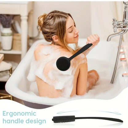 Black Silicone Body Brush – Long-Handle Shower Body Scrubber & Exfoliator