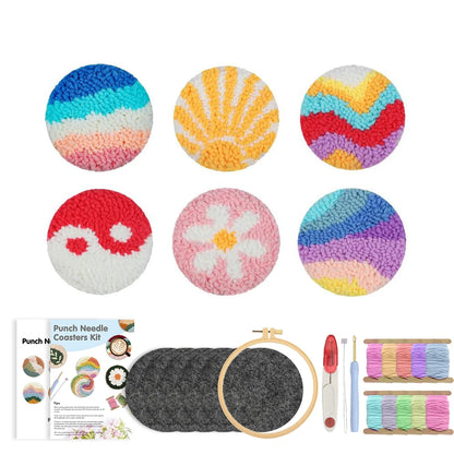 DIY Punch Needle Coaster Set Kit – Make 6 Scenery Landscape Design Coasters Multiple Design Choice Craft Embroidery