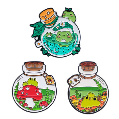 Frog In Glass Bottle Cute Enamel Brooch Lapel Pin Badge Novelty Gift