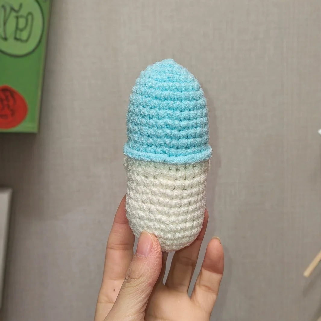Crochet Knitted Chill Pill - Emotional Support Chill Pill Handmade-Style Gift with Message Card Mental Health Happy Pill Support
