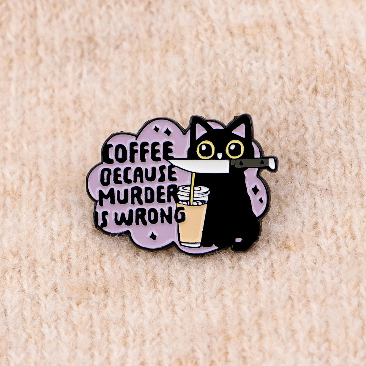 Funny Black Cat Enamel Pin Badge Coffee Brooch Lapel Backpack Clothing Accessories