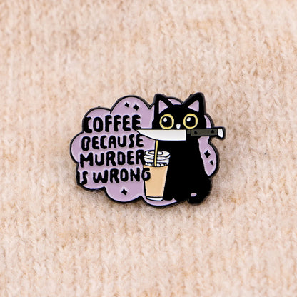 Funny Black Cat Enamel Pin Badge Coffee Brooch Lapel Backpack Clothing Accessories