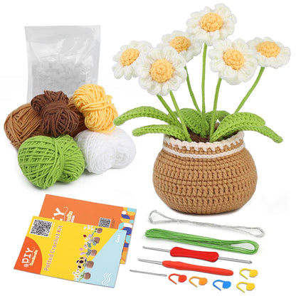 DIY Crochet Flower Plant Pot Kit – Sunflowers Tulips Daisies Designs, Beginners Set