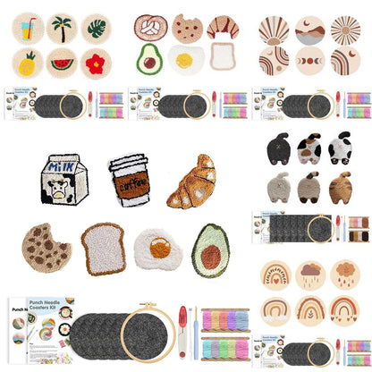 DIY Punch Needle Coaster Set Kit – Make 6 Coasters Multiple Design Choice Craft Embroidery