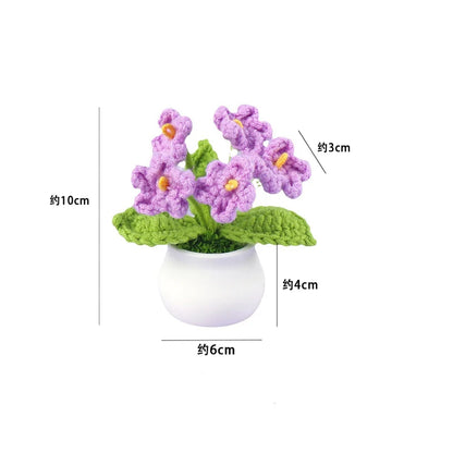Crochet Knitted Artificial Flower Plant in Pot - Hand Woven Potted Desk Desktop Home Decor Gift Ornament