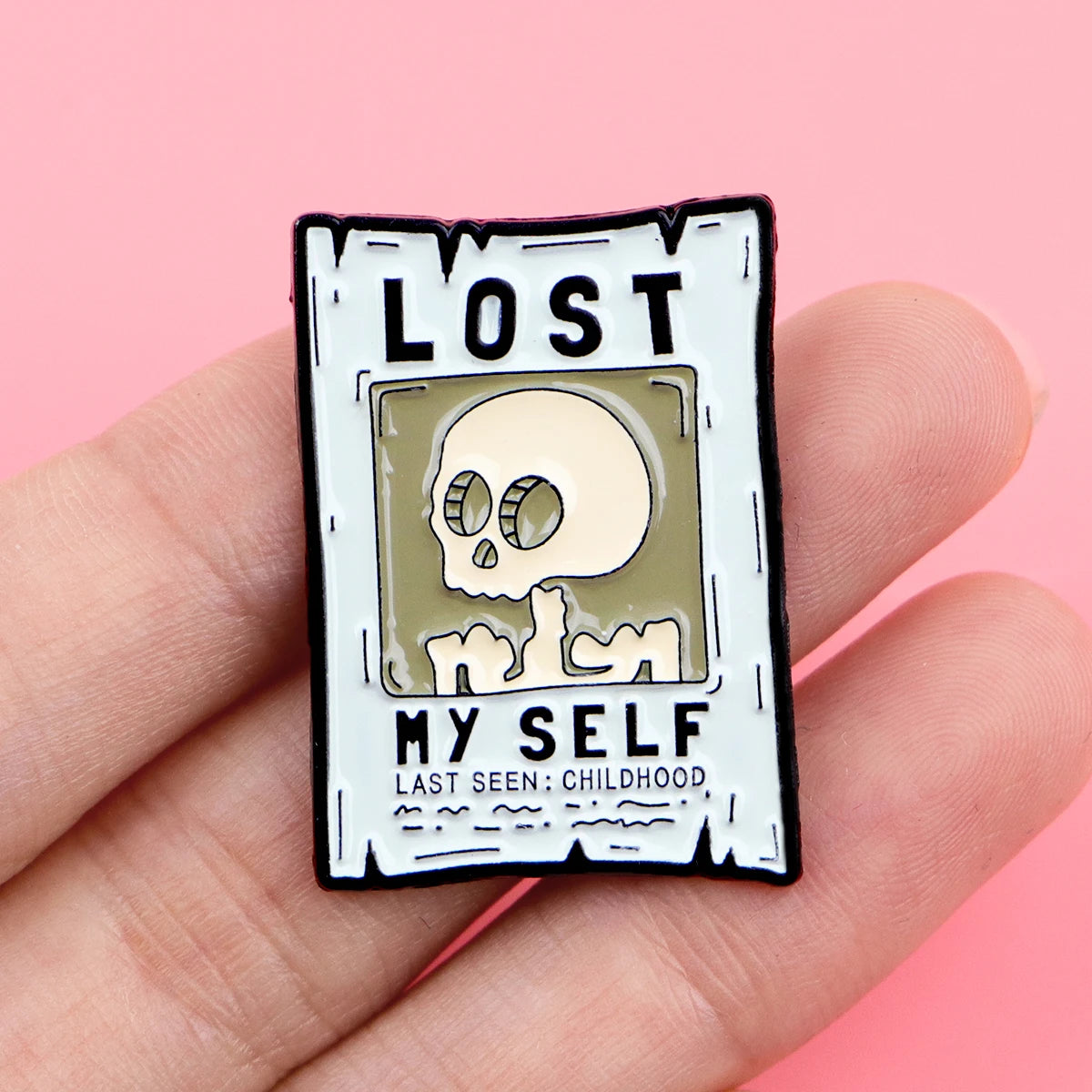 Skeleton Lost Myself Poster Funny Sarcastic Enamel Brooch Lapel Pin Badge Novelty Gift