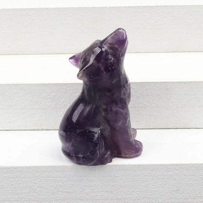 Crystal Howling Wolf Figurines – Hand-Carved Natural Stone Animal Wolves Figures for Chakra Energy Healing & Home Décor