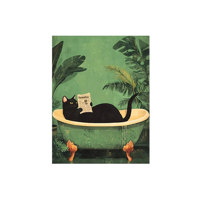 Funny Black Cat Bathroom Poster Set – Retro Canvas Animal Wall Art for Bathroom or Home Décor