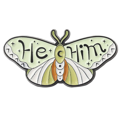 Butterfly Moth Pronouns Enamel Pin Badge SHE HER HE HIM THEY THEM Brooches