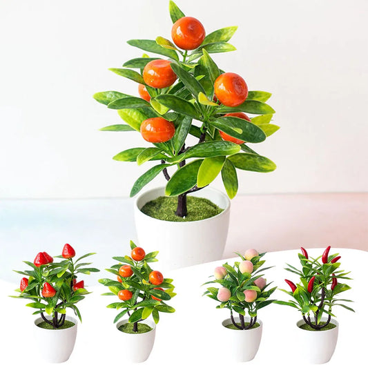 Artificial Bonsai Plant Tree – Peach, Orange, Strawberry, or Pepper Tree Plant Décor (22×18 cm)