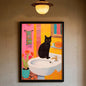 Funny Cute Black Cat Self Adhesive Posters – Retro Animal Wall Art Decoration Home Décor