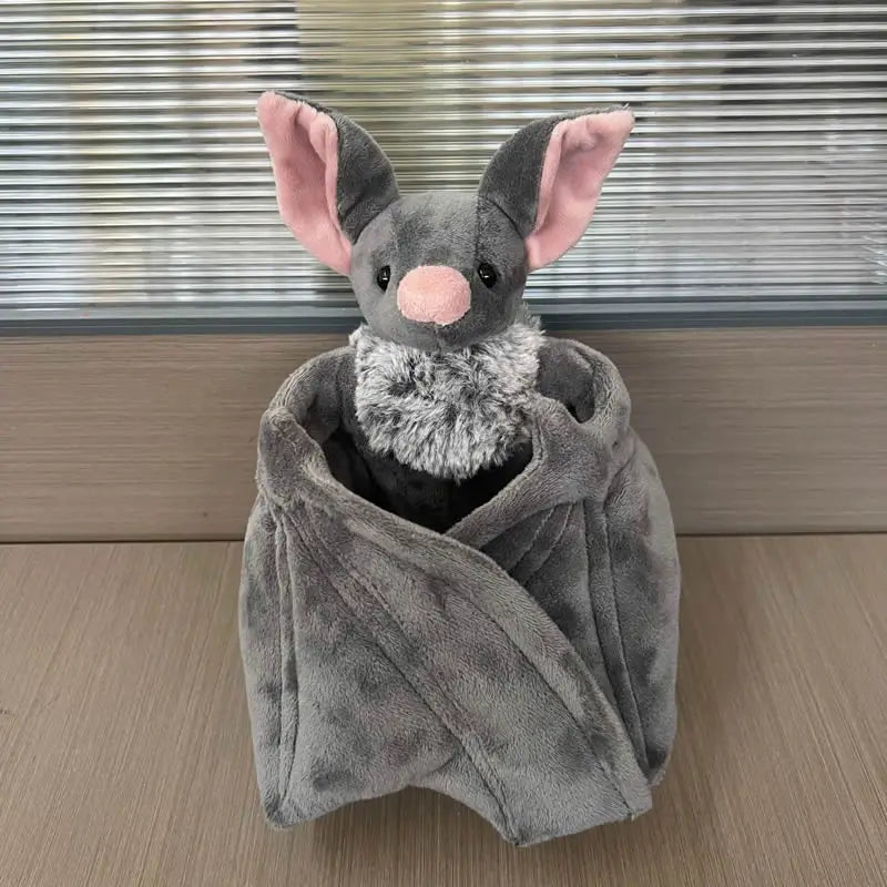 25cm Cute Grey Bat Plush Soft Toy with Posable Wings