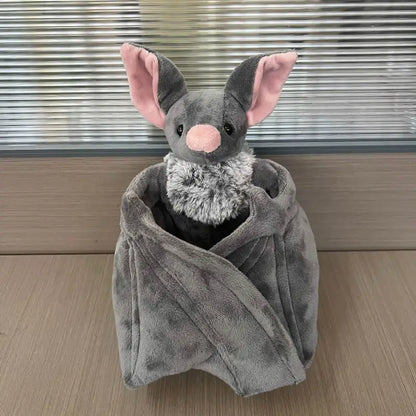 25cm Cute Grey Bat Plush Soft Toy with Posable Wings