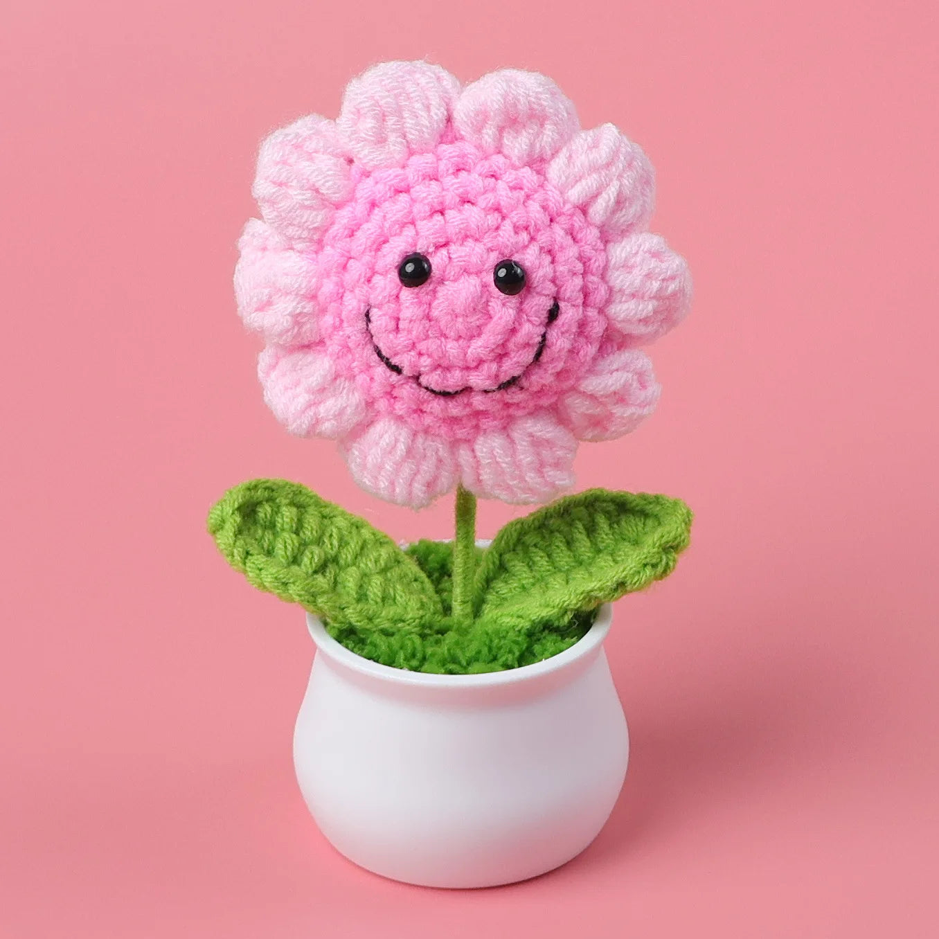 Crochet Knitted Artificial Flower Plant in Pot - Hand Woven Potted Desk Desktop Home Decor Gift Ornament